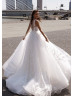 Ivory Lace Tulle Sparkle Buttons Back Wedding Dress